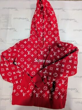 Louis Vuitton x Supreme Red Logo Monogram Hoodie